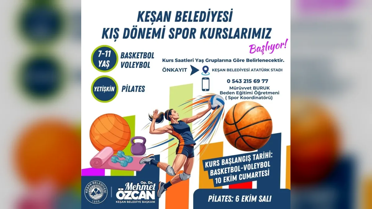 Keşan Belediyesi kış spor kursları için çocuklar basketbol ve voleybol oynuyor