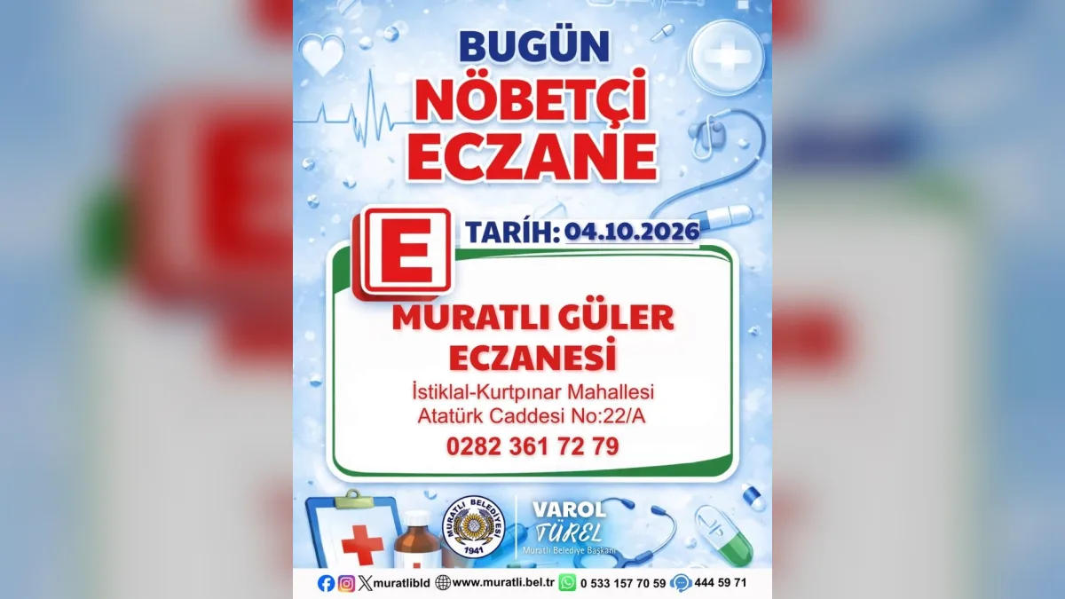 Muratlı’da Bugün Nöbetçi Eczane Hangisi?