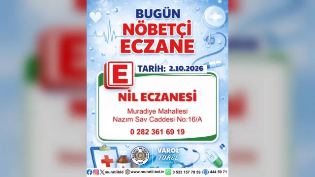 Nil Eczanesi ön cephesi, nöbetçi eczane tabelası ve giriş kapısı