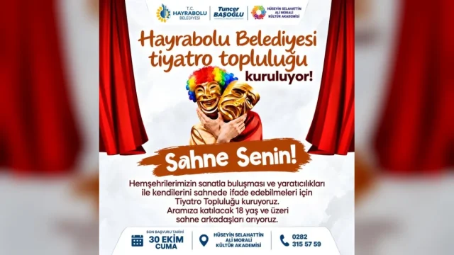 Hayrabolu tiyatro topluluğu için başvuruların alındığı Hüseyin Selahattin Ali Morali Kültür Akademisi binası
