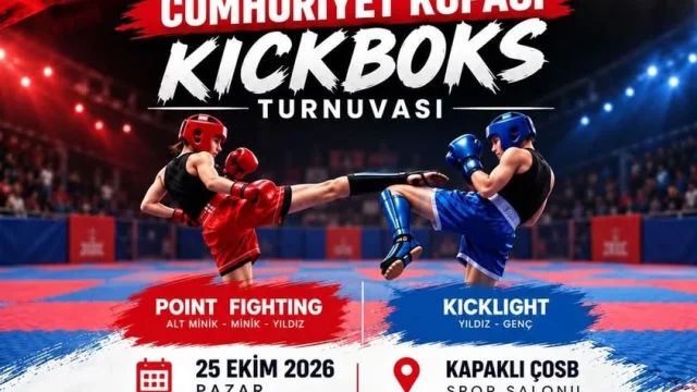 Kapaklı kickboks turnuvası ringde müsabaka heyecanı, ÇOSB Spor Salonu'nda sporcular