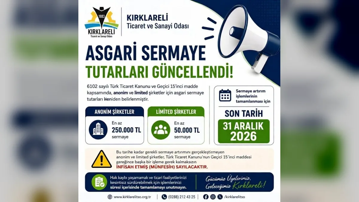 Kırklareli TSO binası önünde sermaye artırımı için son uyarı afişi