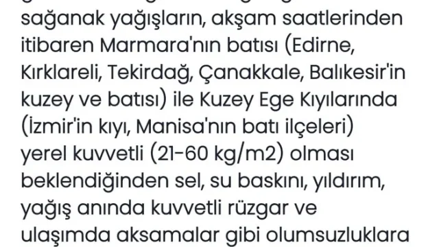 Tekirdağ Valiliği'nin Meteoroloji uyarısı paylaşımı: Tekirdağ meteoroloji uyarısı ile tedbir çağrısı