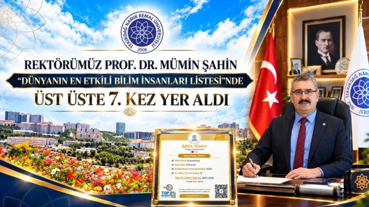 Namık Kemal Üniversitesi Rektörü Prof. Dr. Mümin Şahin, Stanford listesinde 7. kez yer aldı.