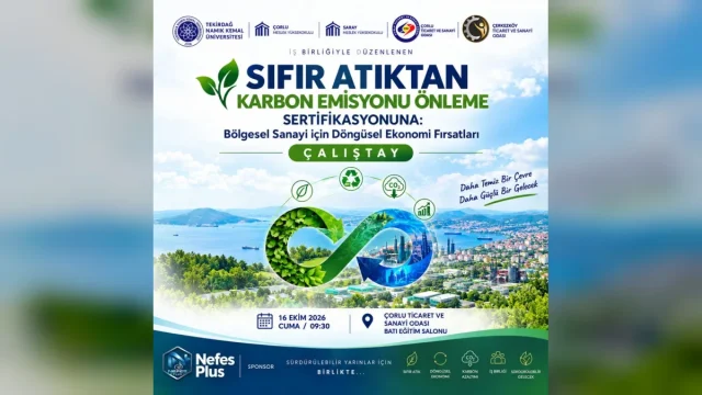 Çorlu döngüsel ekonomi çalıştayı afişi: sıfır atık ve karbon emisyonu önleme sertifikasyonu