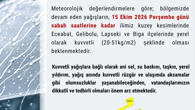 Çanakkale'de kuvvetli yağış uyarısı: kuzey kesimlerde sel ve su baskını riski