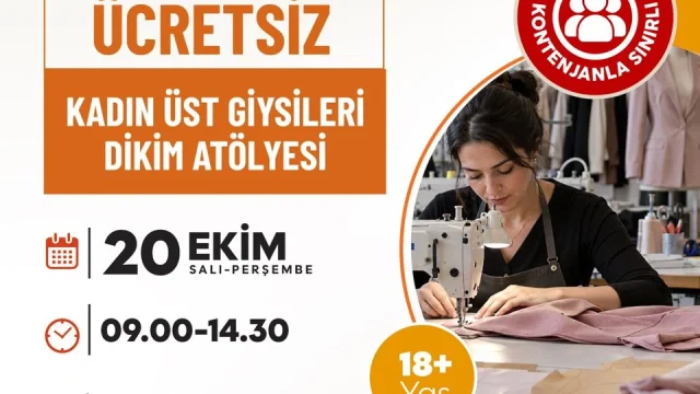 Altınova dikim atölyesinde kadınlar kumaş kesip dikiş makinesiyle giysi dikerken görülüyor.