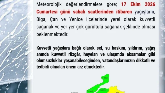 Çanakkale'de kuvvetli sağanak yağış ve sel riski için valilik uyarısı