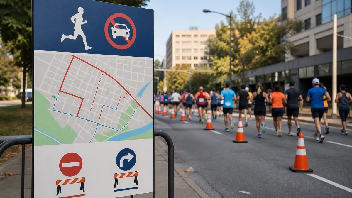 Temsili görsel: Çorlu Yarı Maratonu güzergahında trafik düzenlemesi yapan görevliler ve yönlendirme tabelaları